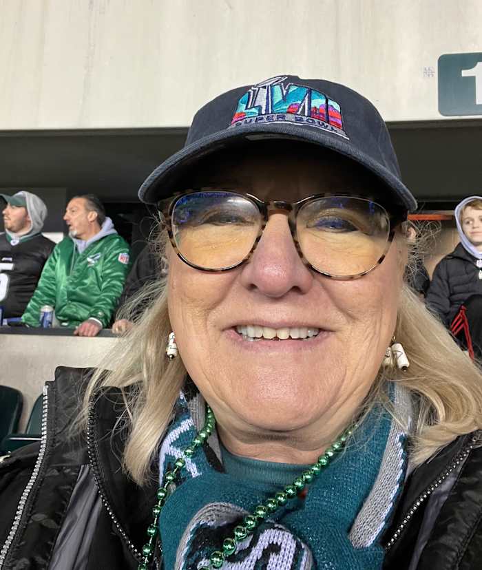 A selfie of Donna Kelce in the stands at the Eagles-49ers NFC championship game